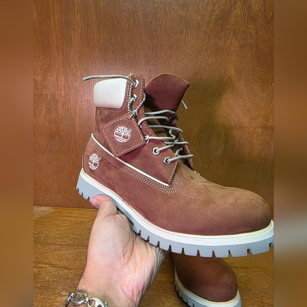 VINTAGE MADE IN USA TIMBERLAND BOOTS 6" PREMIUM AMERICAN CRAFT 11 Cinnamon Cream - Picture 5 of 15